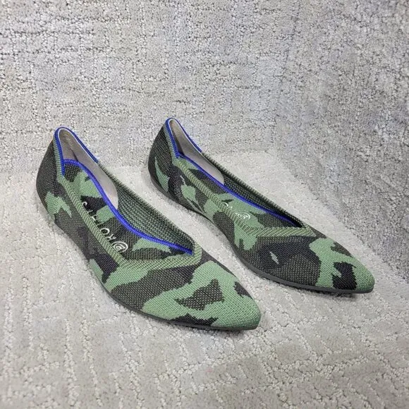 Rothy's The Point Olive Camo Green Pointed Toe Flat Shoes Multiple Sizes