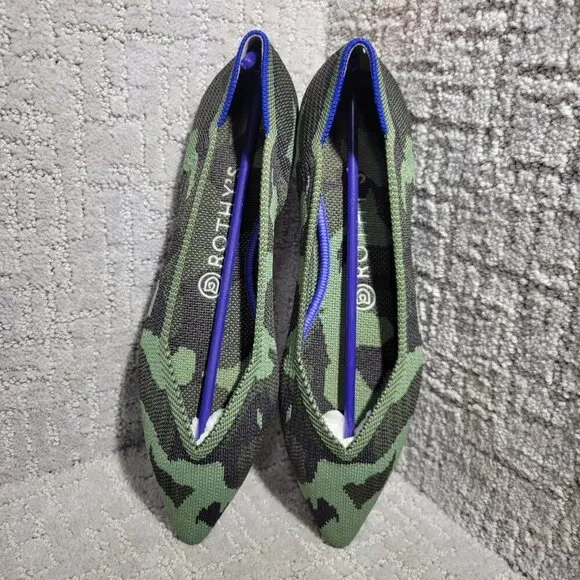 Rothy's The Point Olive Camo Green Pointed Toe Flat Shoes Multiple Sizes