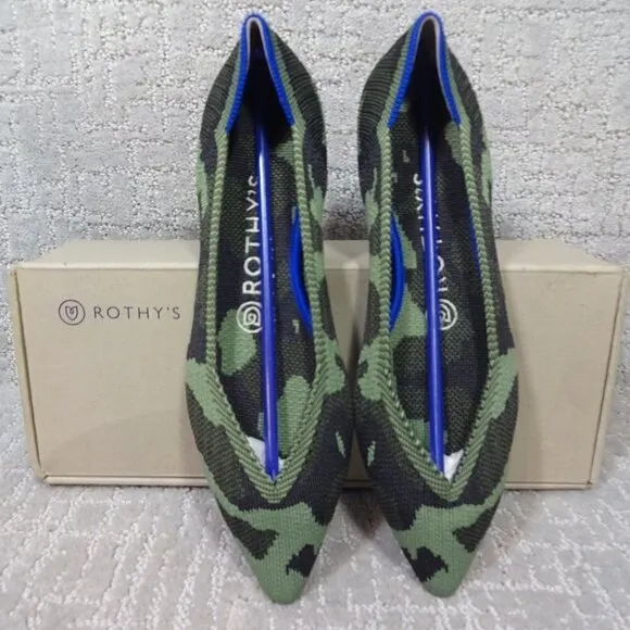 Rothys The Point Olive Camo Pointed Toe Slip on Flat Shoes Multiple Sizes