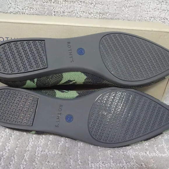 Rothys The Point Olive Camo Pointed Toe Slip on Flat Shoes Multiple Sizes
