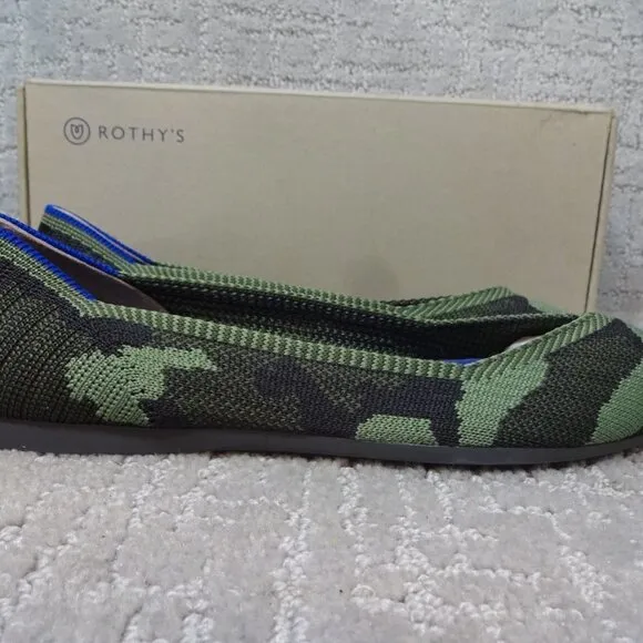 Rothys The Point Olive Camo Pointed Toe Slip on Flat Shoes Multiple Sizes