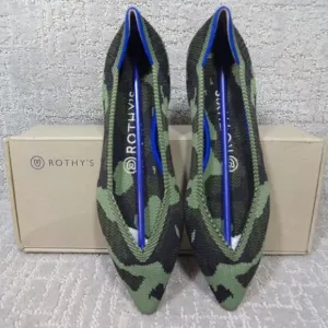 Rothys The Point Olive Camo Pointed Toe Slip on Flat Shoes Multiple Sizes