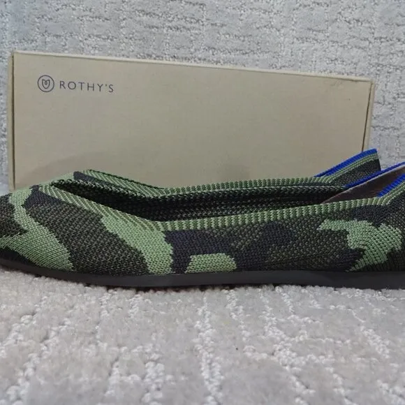 Rothys The Point Olive Camo Pointed Toe Slip on Flat Shoes Multiple Sizes