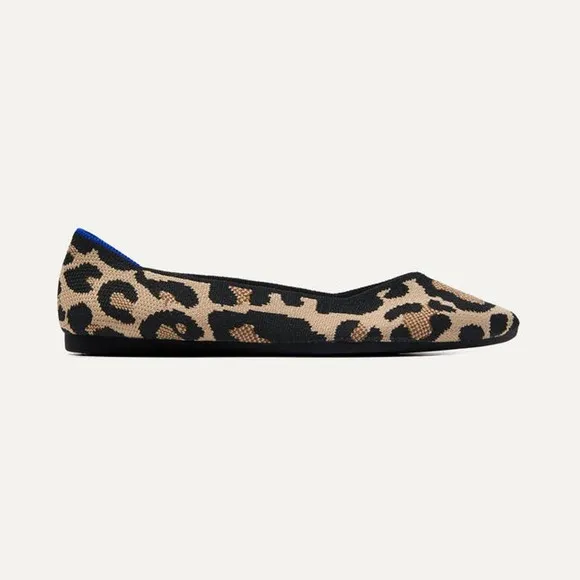 Rothy's The Point Toe Ballet Flat Leopard Print Cream and Black Size W11.5 NWOT