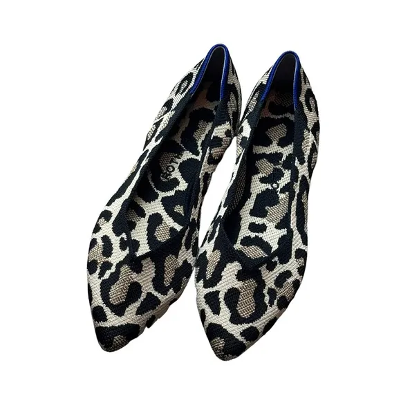 Rothy's The Point Toe Ballet Flat Leopard Print Cream and Black Size W11.5 NWOT
