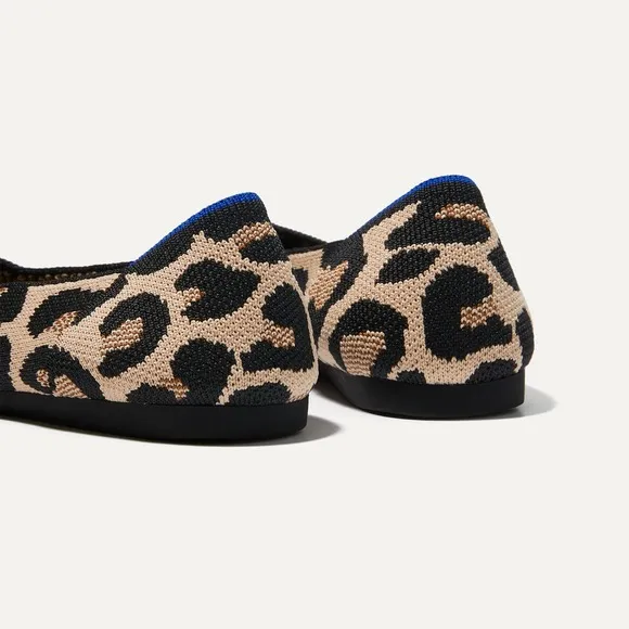 Rothy's The Point Toe Ballet Flat Leopard Print Cream and Black Size W11.5 NWOT