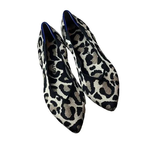 Rothy's The Point Toe Ballet Flat Leopard Print Cream and Black Size W11.5 NWOT