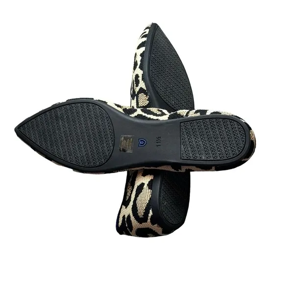 Rothy's The Point Toe Ballet Flat Leopard Print Cream and Black Size W11.5 NWOT