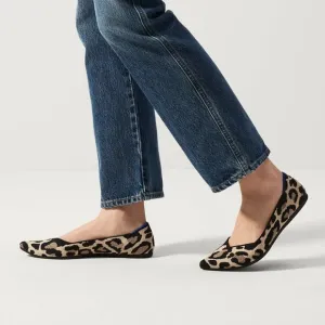 Rothy's The Point Toe Ballet Flat Leopard Print Cream and Black Size W11.5 NWOT