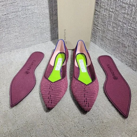 Rothys The Point Women's Size 9 US Fig Phyton Pointed Toe Slip on Flats Shoes