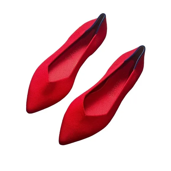 Rothy's The Pointed Toe Ballet Flat Slip On Bright Red Size W13 NWOB