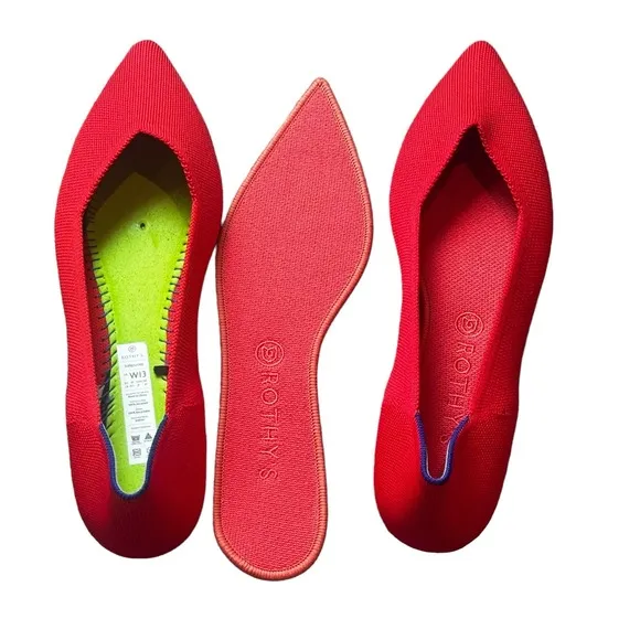Rothy's The Pointed Toe Ballet Flat Slip On Bright Red Size W13 NWOB