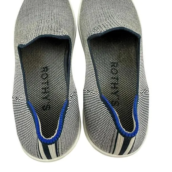 Rothys The Sneaker Slip On Blue/White Comfort Casual Shoes Size 7