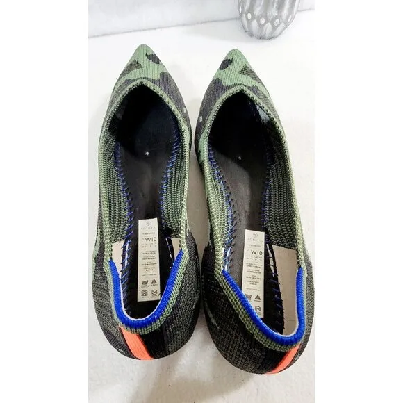 Rothys Womens Olive Green Camouflage Point Toe Ballet Flat Shoes Knit Size W10