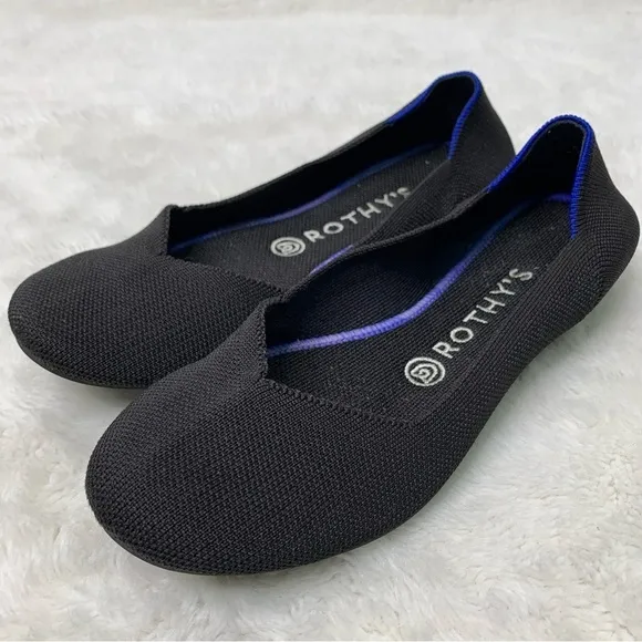 Rothy’s Women's The Flat Black Round Toe Ballerina Shoes Size 8