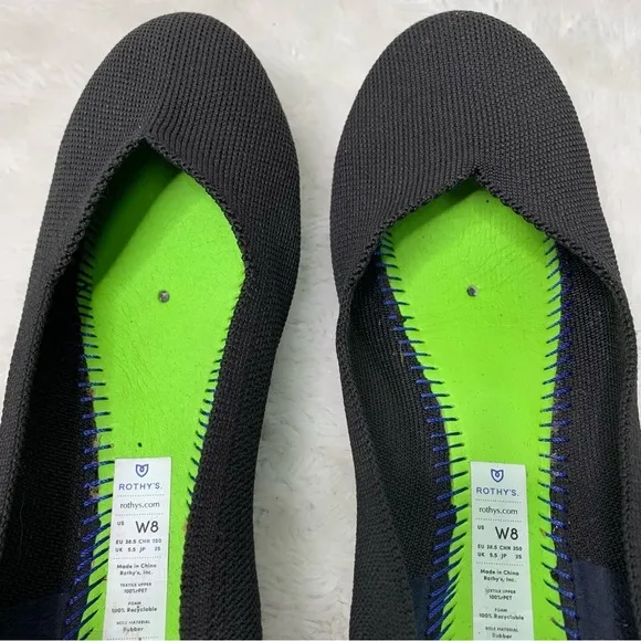Rothy’s Women's The Flat Black Round Toe Ballerina Shoes Size 8