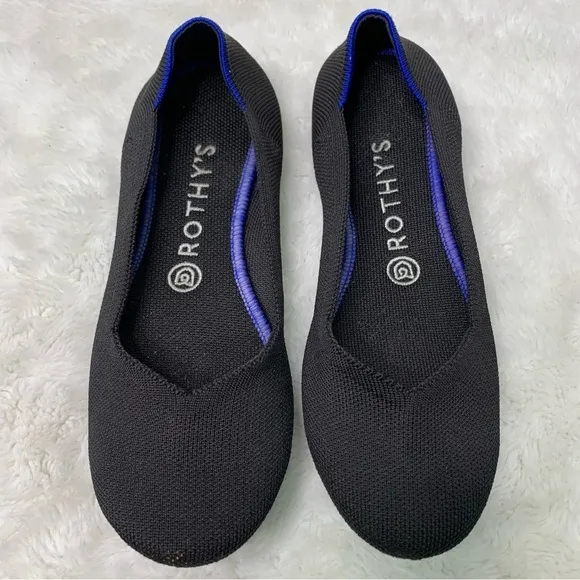 Rothy’s Women's The Flat Black Round Toe Ballerina Shoes Size 8