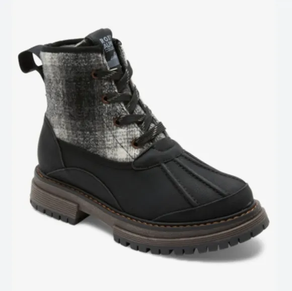 Roxy Hail Ya Black Alpine Collection Winter Snow Boots Plaid Sturdy NWOT Sz 7