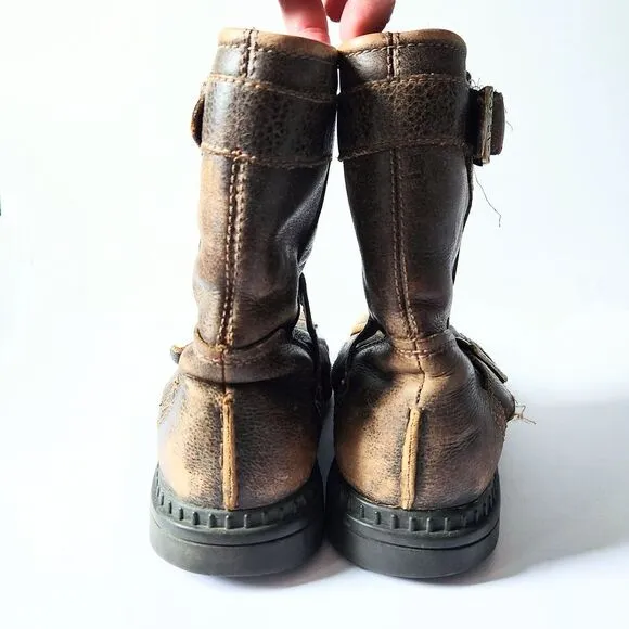 Rugged Brown Leather Boots with Buckles