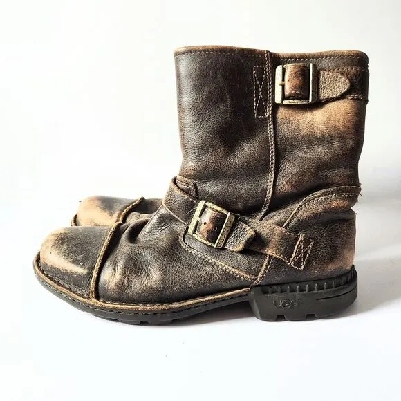 Rugged Brown Leather Boots with Buckles