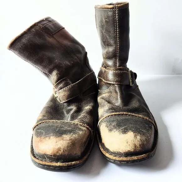 Rugged Brown Leather Boots with Buckles