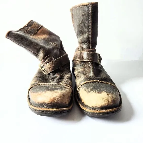 Rugged Brown Leather Boots with Buckles