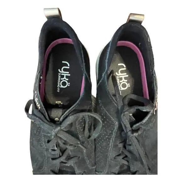 Ryka Haiku Sneaker Black Suede Comfort Casual Sporty Lug Sole 10