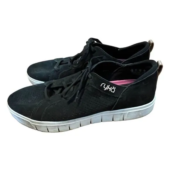 Ryka Haiku Sneaker Black Suede Comfort Casual Sporty Lug Sole 10