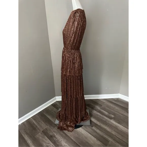 SABINA MUSÁYEV Skylar Tiered Belted Metallic Gown Size S $575