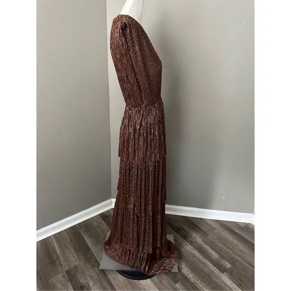 SABINA MUSÁYEV Skylar Tiered Belted Metallic Gown Size S $575