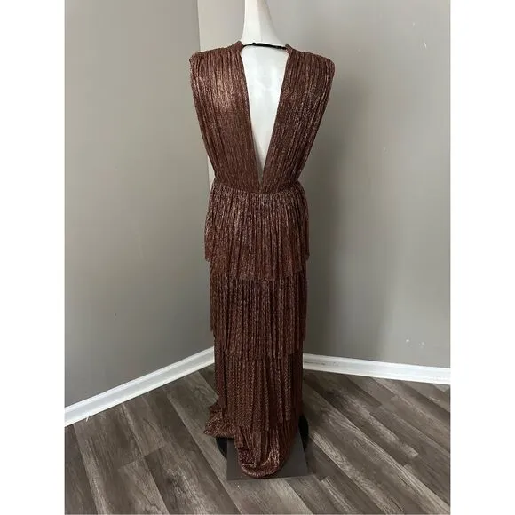 SABINA MUSÁYEV Skylar Tiered Belted Metallic Gown Size S $575