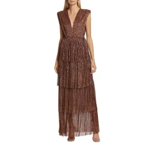 SABINA MUSÁYEV Skylar Tiered Belted Metallic Gown Size S $575