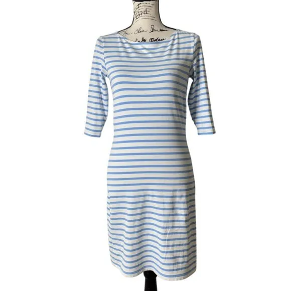 Saint James Womens Dress Blue White Striped Boat Neck 3/4 Sleeve Size XS/S