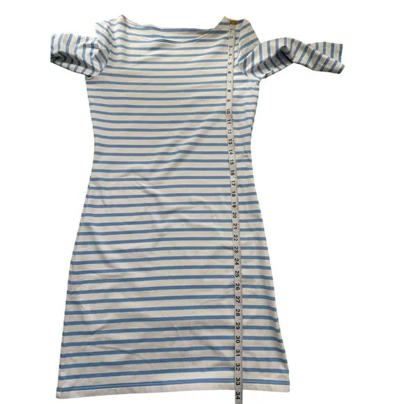 Saint James Womens Dress Blue White Striped Boat Neck 3/4 Sleeve Size XS/S
