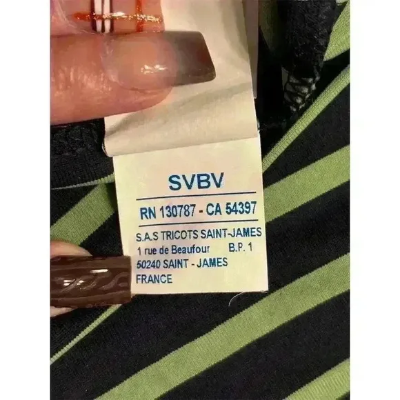 Saint James Women's Striped Dress Size 8 Green Navy Knee Length Casual