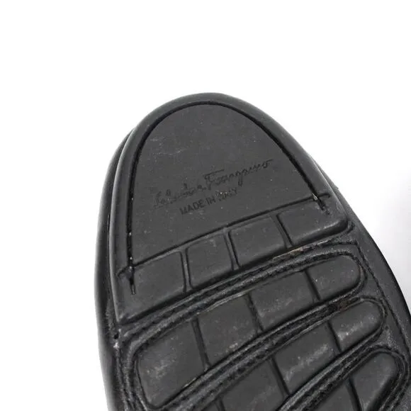 Salvatore Ferragamo Black Leather Silver Gancini Bit Driving Loafer 36.5 E Shoes