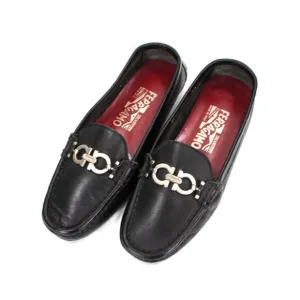 Salvatore Ferragamo Black Leather Silver Gancini Bit Driving Loafer 36.5 E Shoes