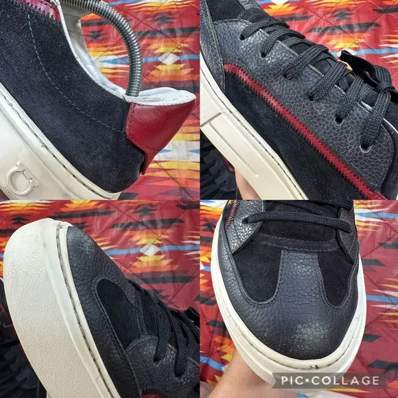 Salvatore Ferragamo Black Red Low Top Sneakers Casual Shoes Men’s Size 10 M