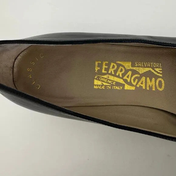 Salvatore Ferragamo Kitten Heel Black Vara Bow Shoes Leather Pumps 9.5AA