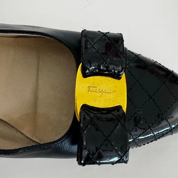 Salvatore Ferragamo Kitten Heel Black Vara Bow Shoes Leather Pumps 9.5AA