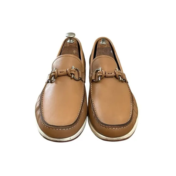 Salvatore Ferragamo Men's Tan Leather Gancini Buckle Deck Shoes Size 10 Roomy