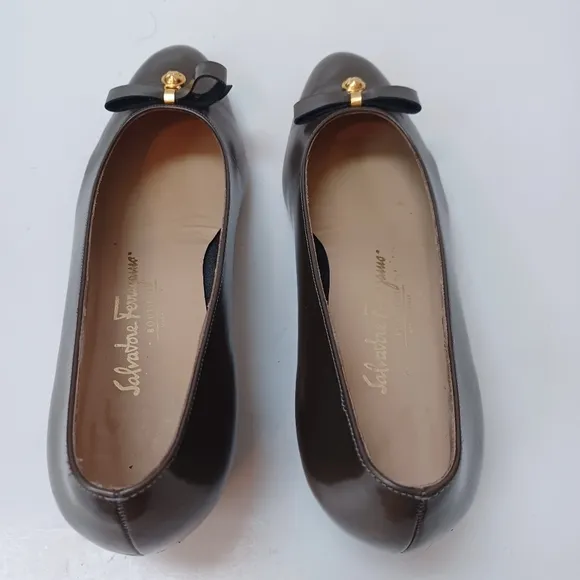 Salvatore Ferragamo Shoes Bow On Toe Low Heel Pumps Classic Womens 9
