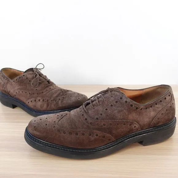 SALVATORE FERRAGAMO Shoes Men Leather 8.5 Brown Derby WIDE Italian Brogues $995
