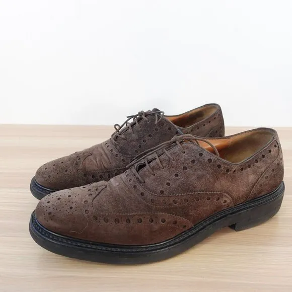 SALVATORE FERRAGAMO Shoes Men Leather 8.5 Brown Derby WIDE Italian Brogues $995