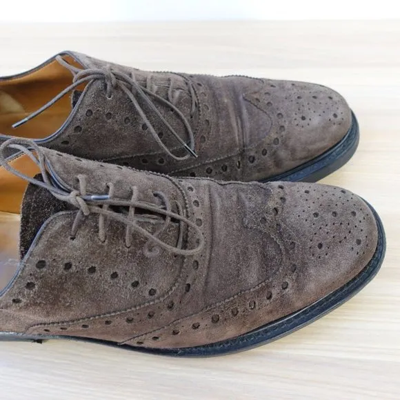 SALVATORE FERRAGAMO Shoes Men Leather 8.5 Brown Derby WIDE Italian Brogues $995