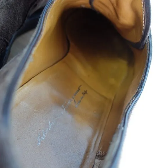 SALVATORE FERRAGAMO Shoes Men Leather 8.5 Brown Derby WIDE Italian Brogues $995