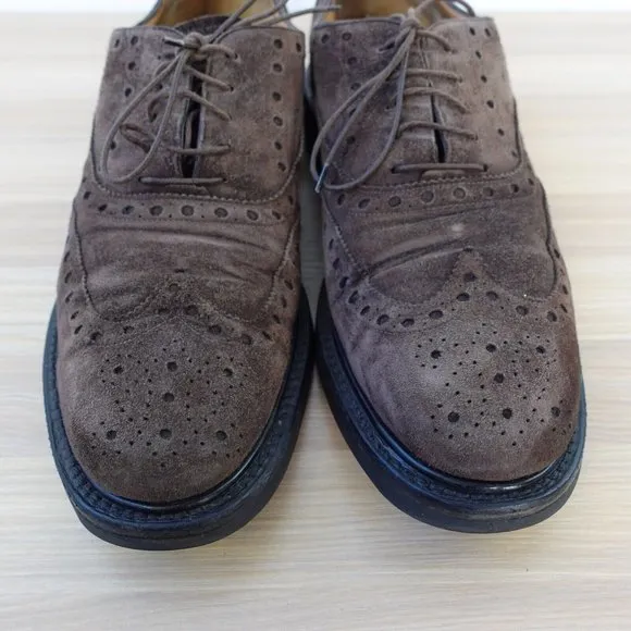 SALVATORE FERRAGAMO Shoes Men Leather 8.5 Brown Derby WIDE Italian Brogues $995