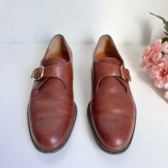 Salvatore Ferragamo SPORT Camel Leather Single Buckle Monk Strap Dress Shoes