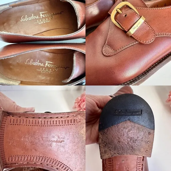 Salvatore Ferragamo SPORT Camel Leather Single Buckle Monk Strap Dress Shoes