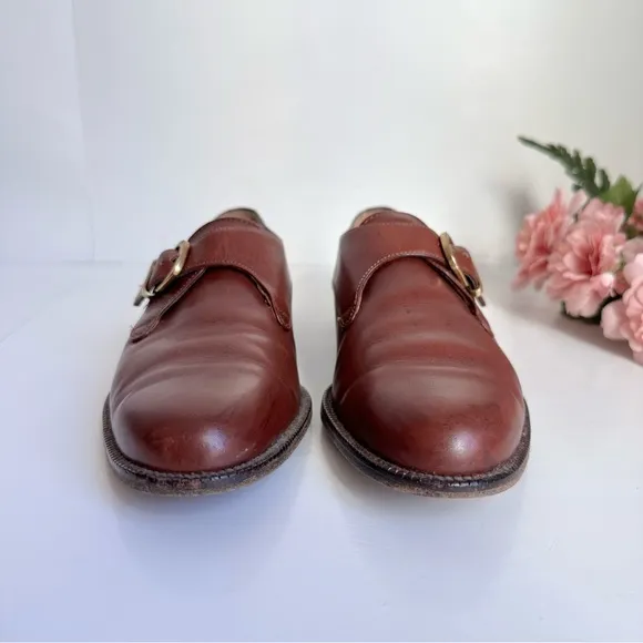 Salvatore Ferragamo SPORT Camel Leather Single Buckle Monk Strap Dress Shoes